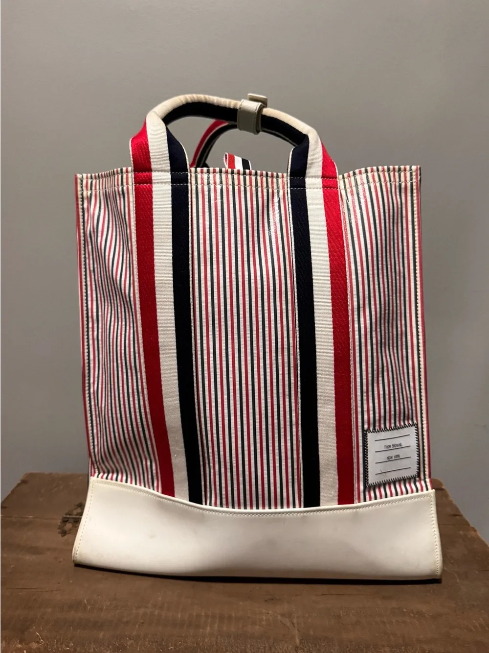 Thom Browne Striped Tote Bag Red White Blue Large Canvas Leather Shopper